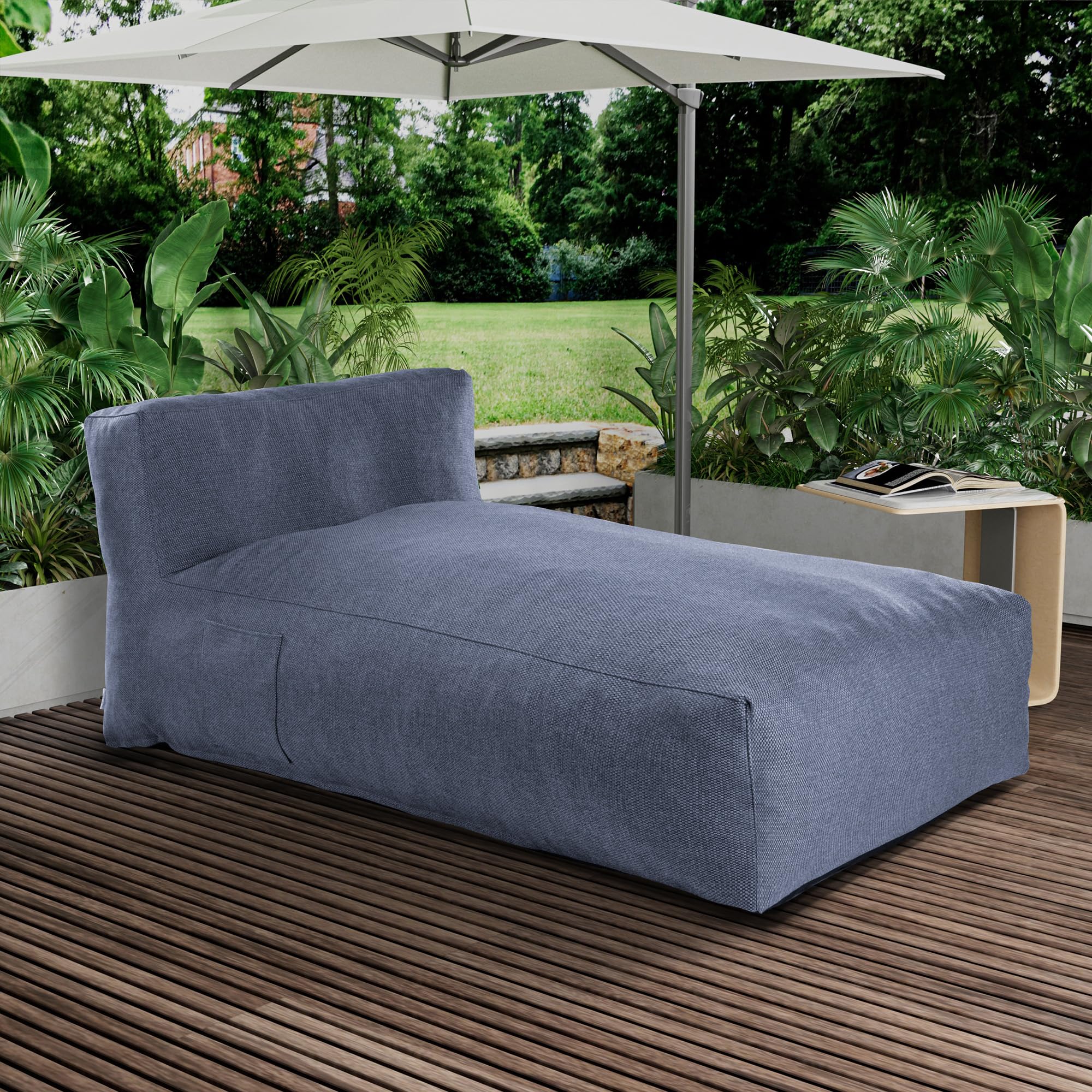 Dineli Chaise Lounge Chair Outdoor Bed Lounger Outdoor Couch Sofa for Pool Comfy Patio Furniture Foam Filling Bean Bed Chair Lazy Sofa for Outside, Water-Resistant Sunbed (Denim Blue, 70'' Length)