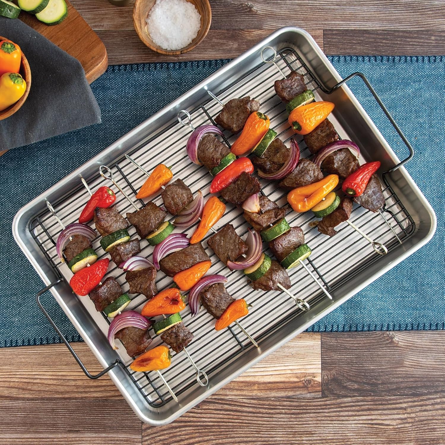 20" x 13" Aluminum Roasting & Baking Pan with Nonstick Crisping Rack - Family-Size Oven Pan for Turkey, Meat & Vegetables