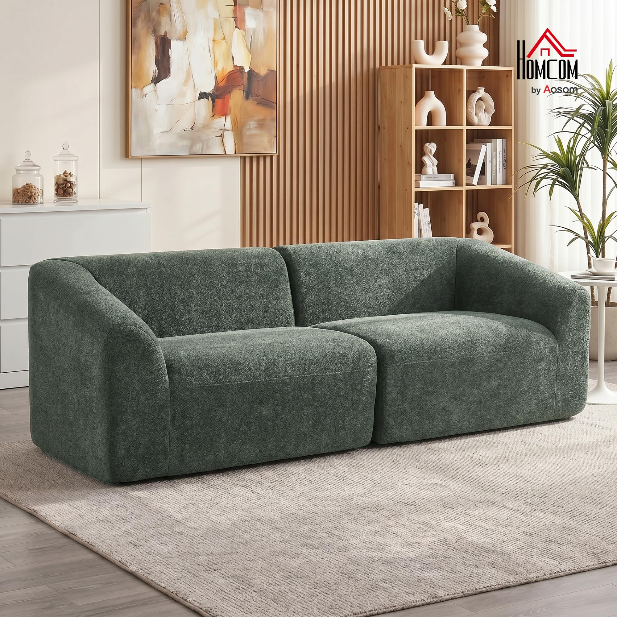 HOMCOM Canapé 3 Places en Chenille 225 cm Moderne Assise Large Vert foncé