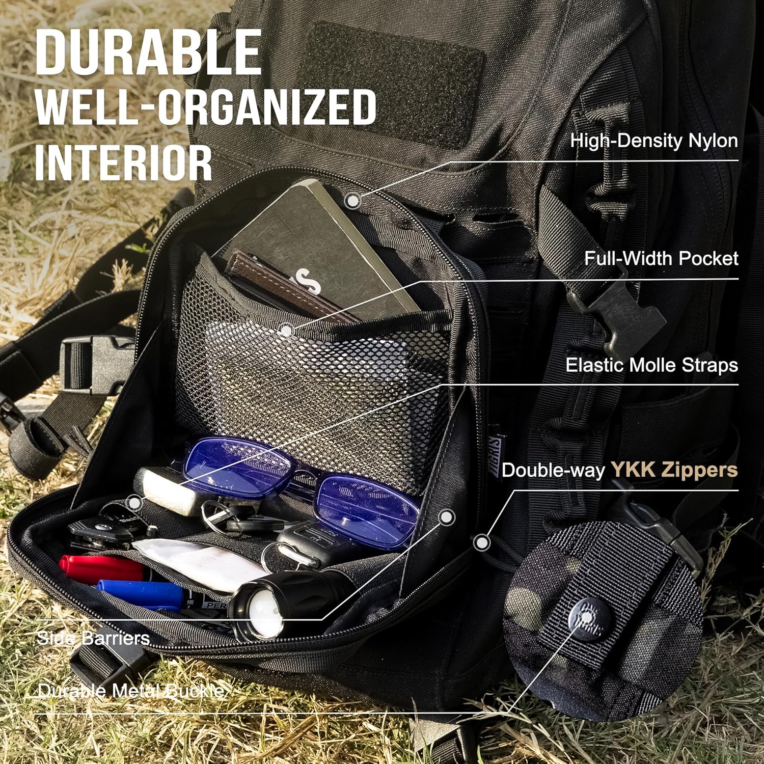 OneTigris MOLLE Pouch, Tactical Admin Pouch Belt EDC Tool Organizer Zippered Utility Waist Pack 7.5"x5"x2"