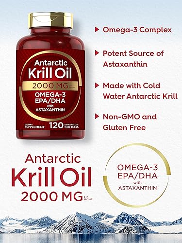 Miniatura 4 de Aceite de krill antártico 2000 mg 120 cápsulas blandas  Omega-3 EPA DHA con suplemento de astaxantina procedente de krill rojo  Máxima resistencia