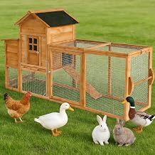 Morngardo Chicken Coop Rabbit Hutch Indoor Outdoor, 80L Bunny Cage with Run, Guinea Pig House with Wheels and Pull-Out Tray