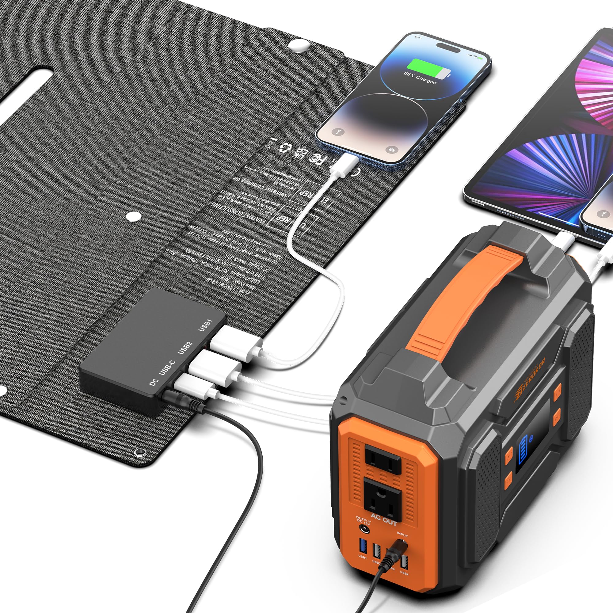 SinKeu Składany panel słoneczny 60 W, 18 V, przenośny moduł solarny z wyjściem USB-A/typ C/DC i torbą do przenoszenia, ładowarka solarna do stacji Powerstation R300, generator solarny, kemping, balkon