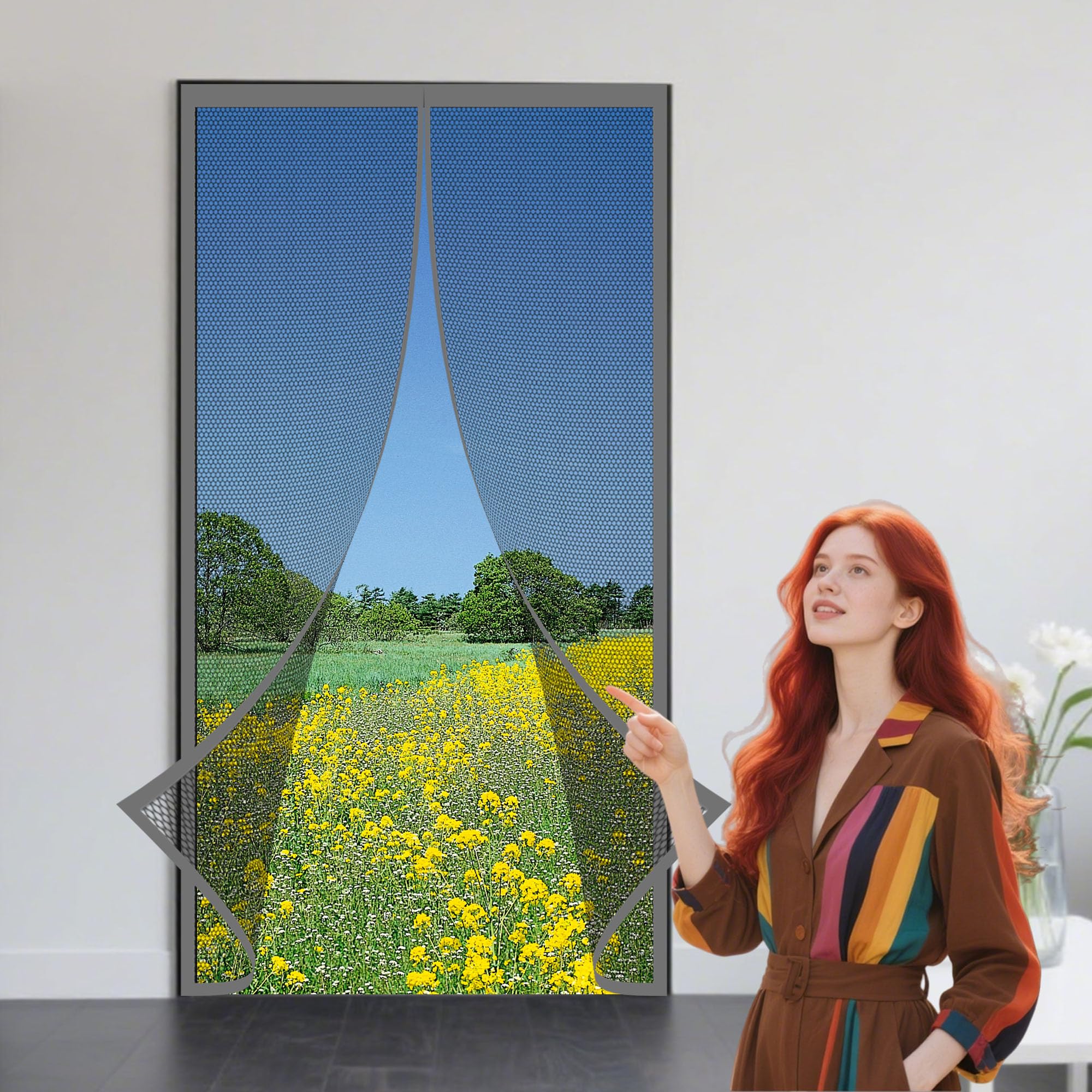 Moustiquaire porte fenêtre magnétique 101x221 cm grise anti-insecte sans outil