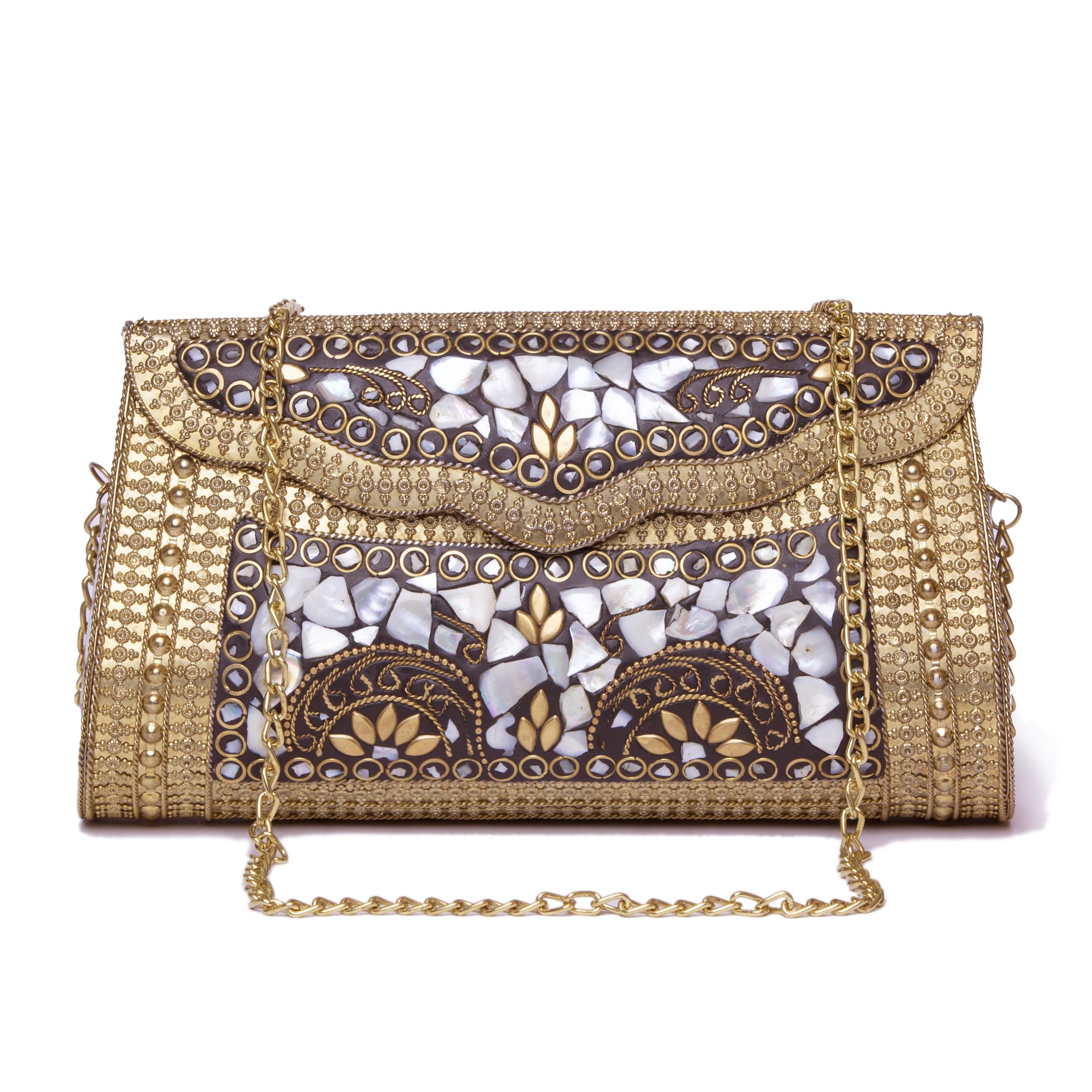 Gold Colour Metal Sling Bag Purse Clutch | for Evening Outing, Casual Outfit & Regular Use | Rectangular Pebble-image-42
