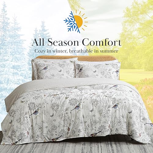 Miniatura 4 de Southshore Fine Living, Inc. Juego de edredón de 2 piezas, tamaño individual, juego de edredón floral con funda de almohada, pájaros y flores