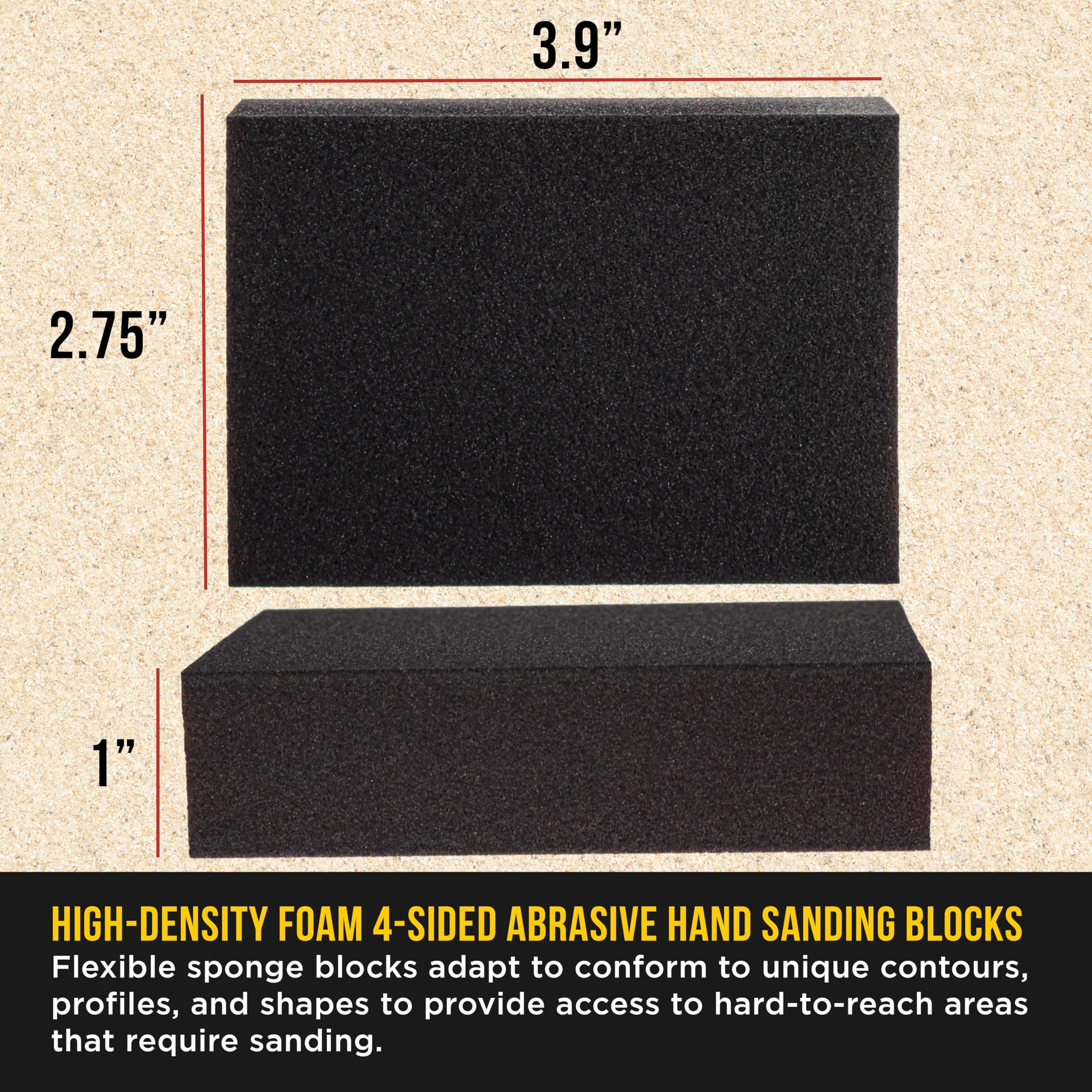 Dura-Gold Performance Flex - Esponjas de bloque de lijado a mano de 4 lados de grano 150, 6 unidades, 3.9 x 2.75 x 1 pulgada, almohadillas de papel de lija abrasivo flexibles en húmedo o seco,