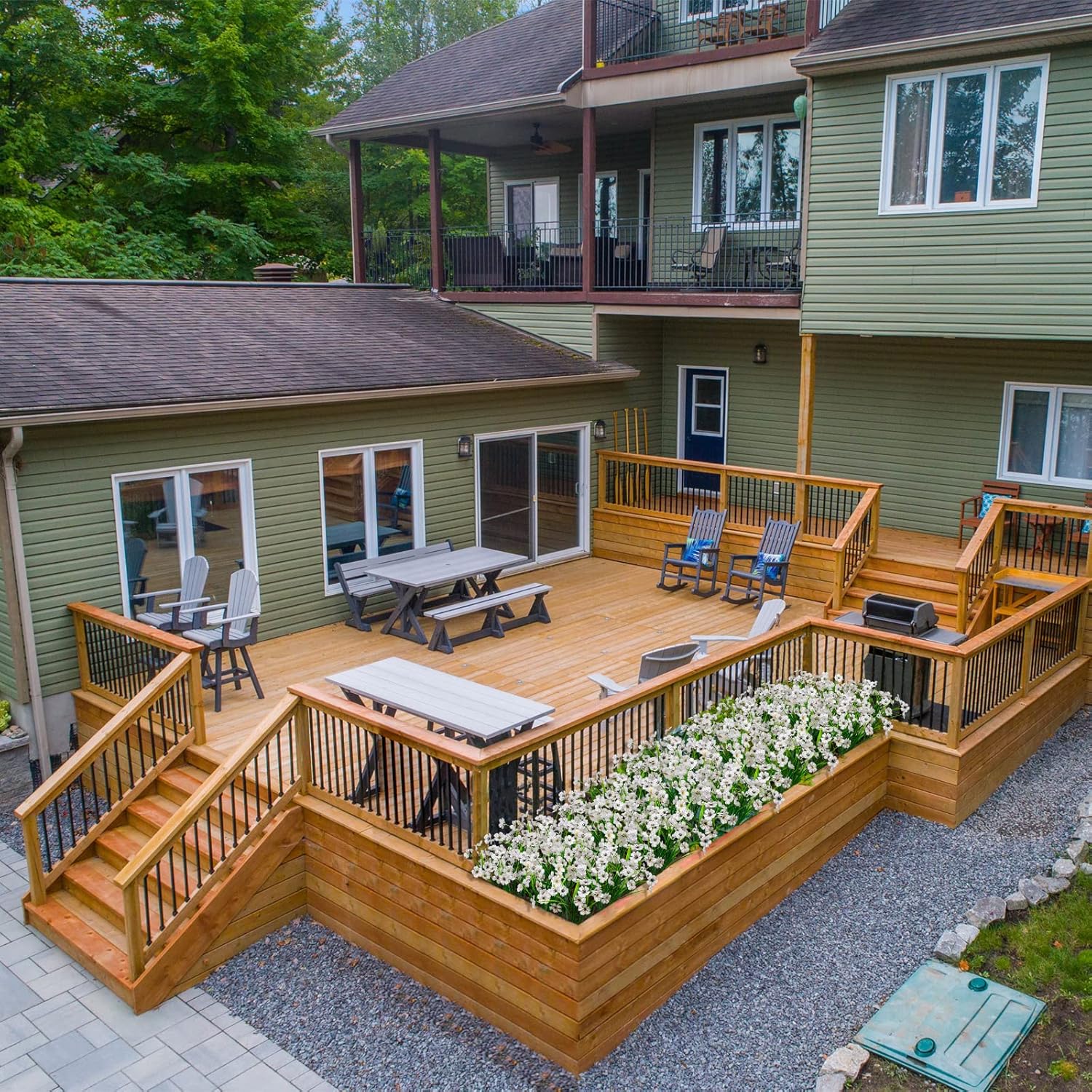 21 Bundles Artificial Outdoor UV Resistant Flowers No Fade Fake Outside Flowers Plastic Greenery Faux Shrubs Garden Porch Window Box Home Decoration (White) - Image 2