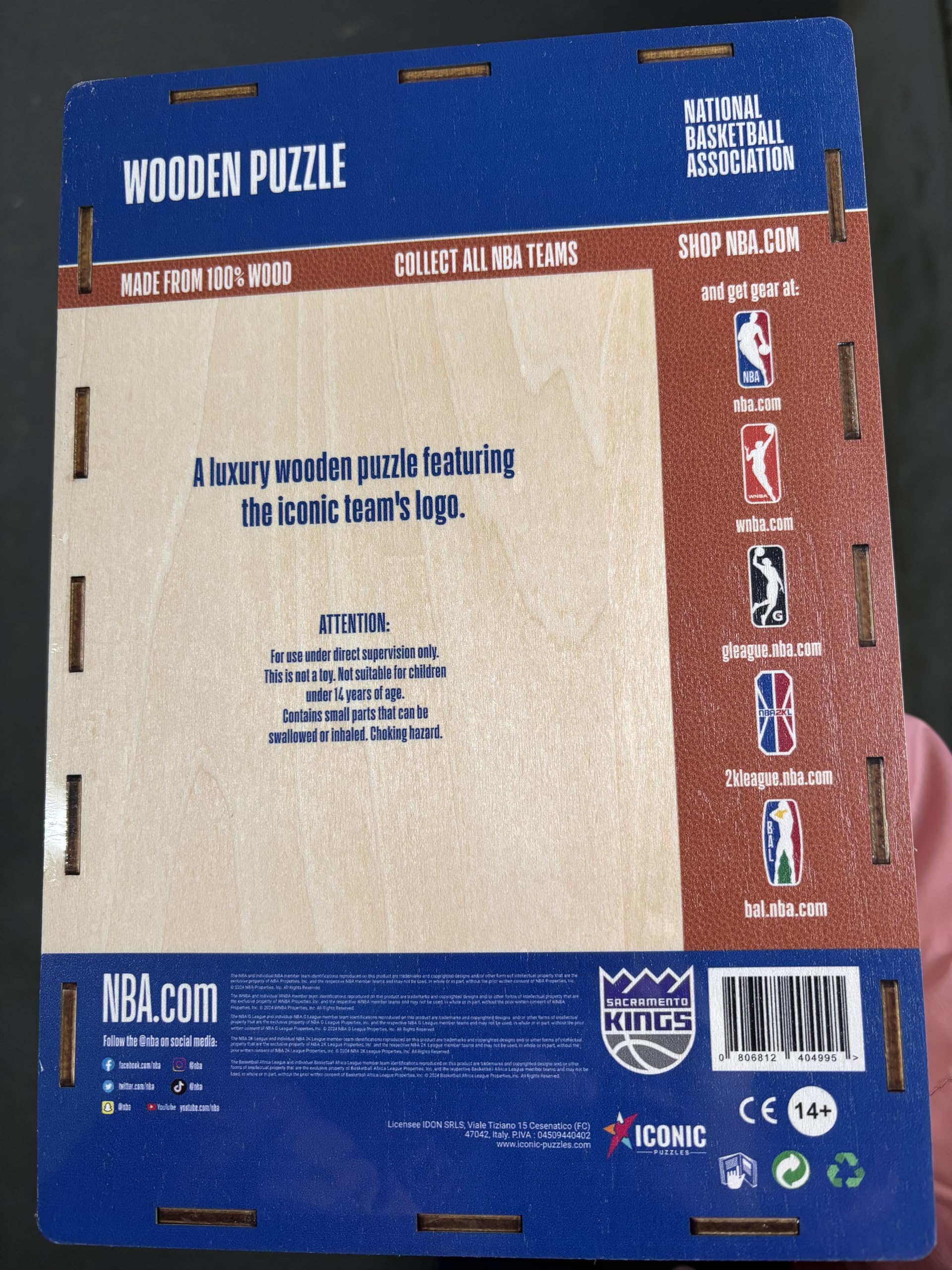Iconic Puzzles NBA Drewniane puzzle, wielokolorowe, L, 500 sztuk, SacramentoKings-L