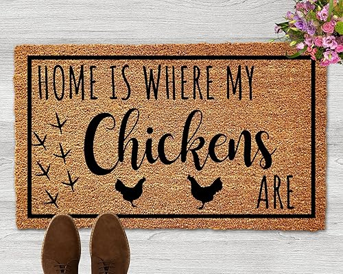 TUNIU Home is Where My Chickens are - Tapete de granja, tapete de bienvenida, tapete de puerta de agricultor de pollo, regalo de granja, regalo de