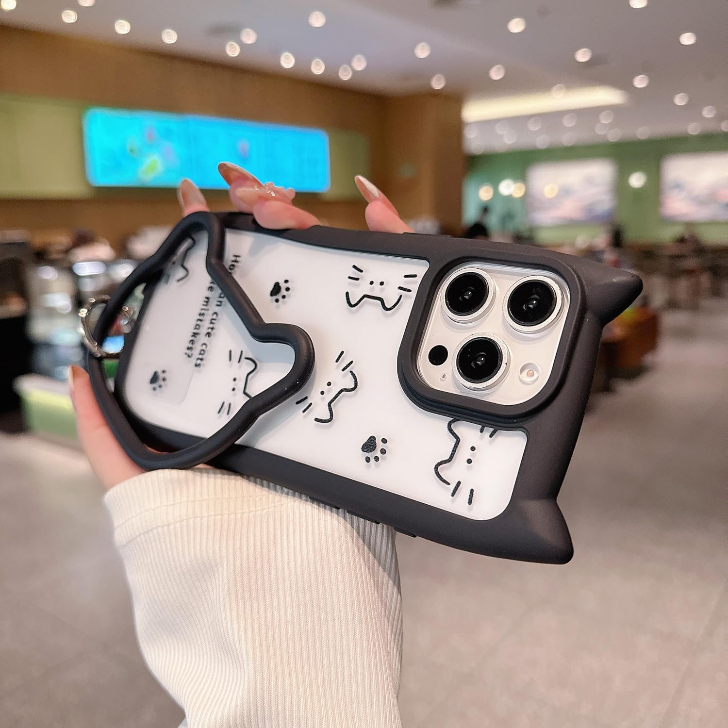 for iPhone 13 Pro Max Case, [Black Cute Cat Ears] [2-in-1 with Kitty Bracelet] Stylish Print, Soft TPU Shockproof, Gift for Women and Girls - Image 2