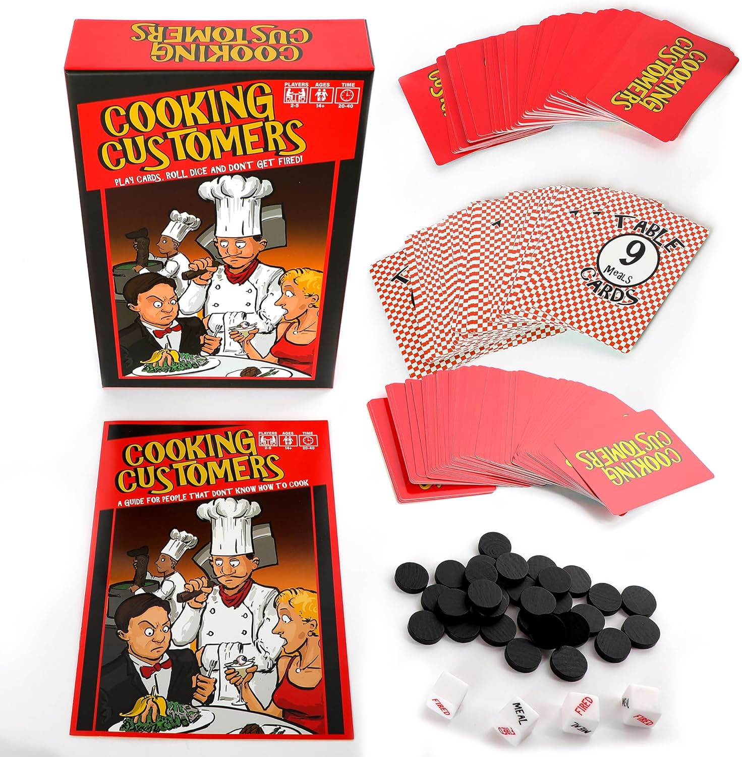 Prolific Games Cooking Customers – Cook Meals Don’t Get Fired – Exciting Game for Family & Party Fun – Serve Dishes, Avoid Bad Reviews, and Win Big with 156 Cards, Dice & Tokens