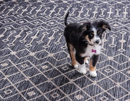 Vista 6 de Unique Loom Alfombra Colección enrejado Marroquí Celosía Transicional Interior y Exterior, Polipropileno Gris carbón/natural