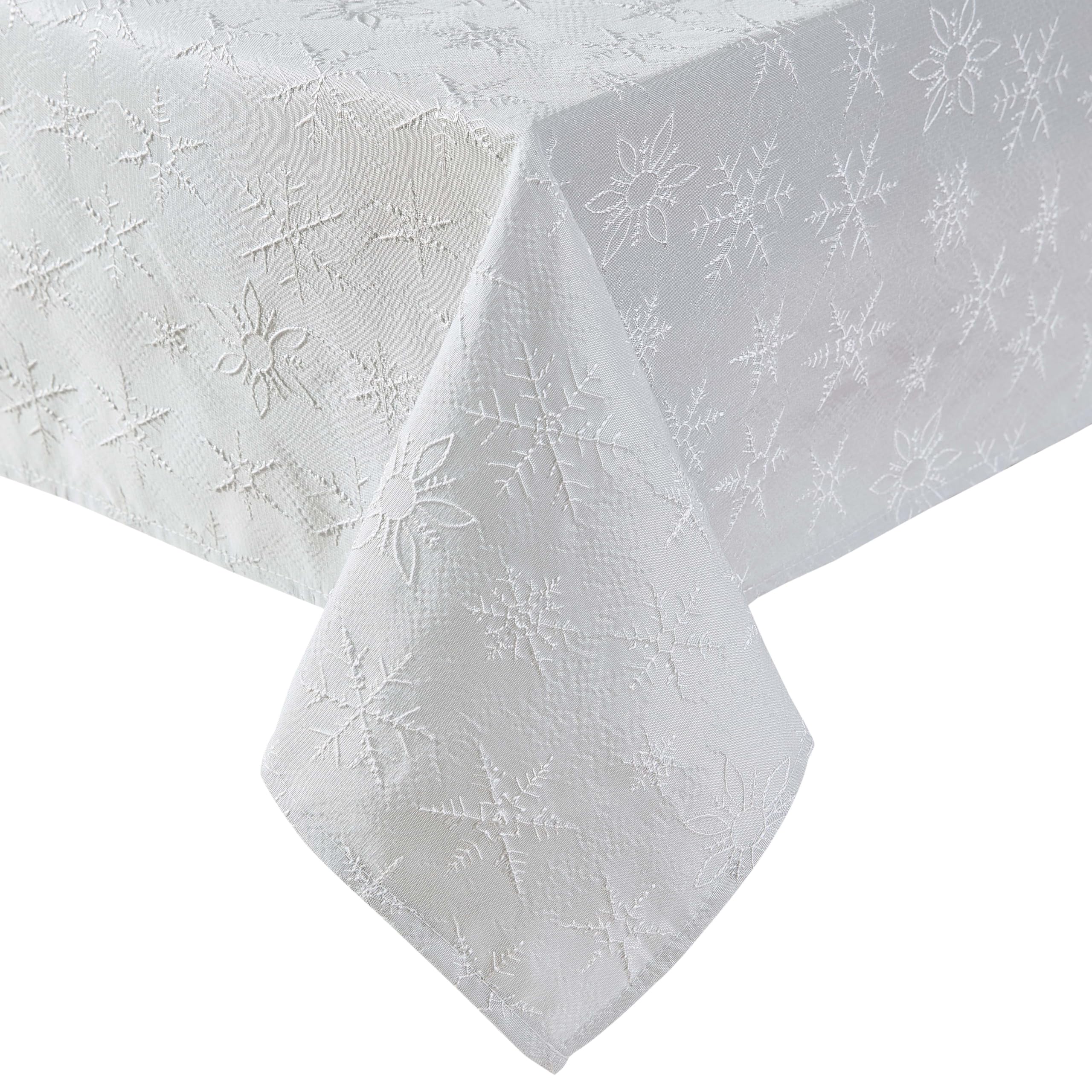 Laura Ashley Tablecloth Raised Woven Embroidered Jacquard Fabric, Wrinkle Resistant for Dining, Holiday, Party, Wedding or Banquet, 60" x 144", Snowflake Silver-image-19