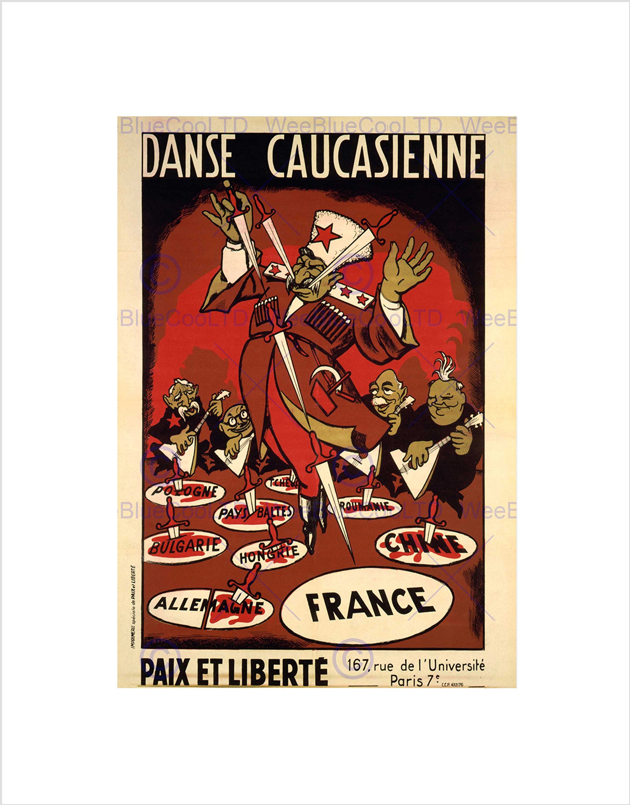 Wee Blue Coo POLITICAL SATIRE CARICATURE STALIN COSSACK DANCE FRAMED ART PRINT B12X5743