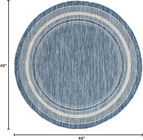 Vista 243 de Unique Loom - Colección Outdoor Border - Tapete para exteriores de borde suave - 5 pies 3 pulgadas x 8 pies, rectangular, azul/marfil azu/marfil