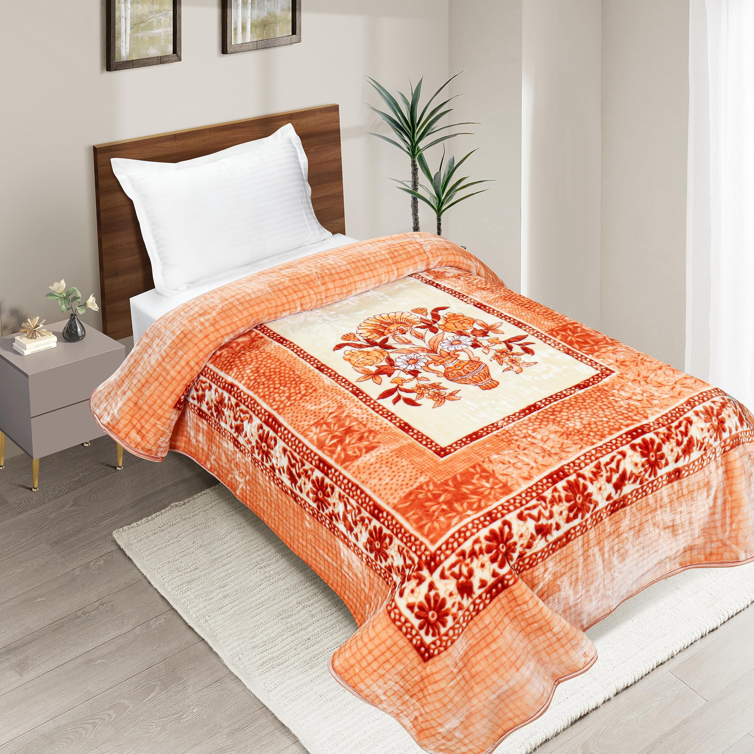 EliteHome Elite Home Single Layered Super Soft Light Weight Warm Durable Blanket,1.6 KG(160 cm*220 cm) (Light Orange, Single)