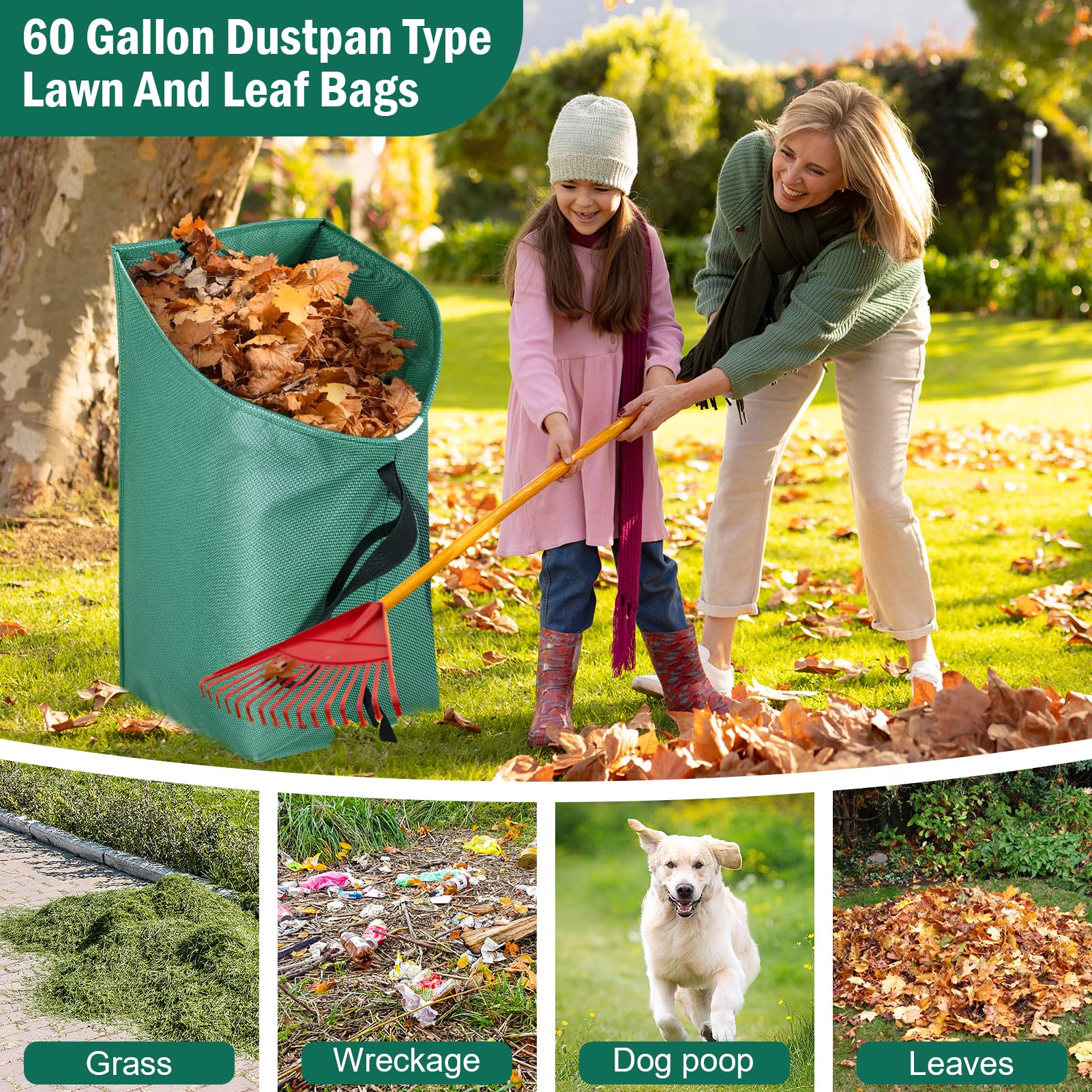 Laubsammler, zusammenklappbarer Rasen- und Laubsack, schwere Blätter, wiederverwendbare Gartenabfallbeutel, große Garten-Kehrschaufel, Gartensack für Blätter, Schmutz, Gras, Schnitte, Rasenabfälle
