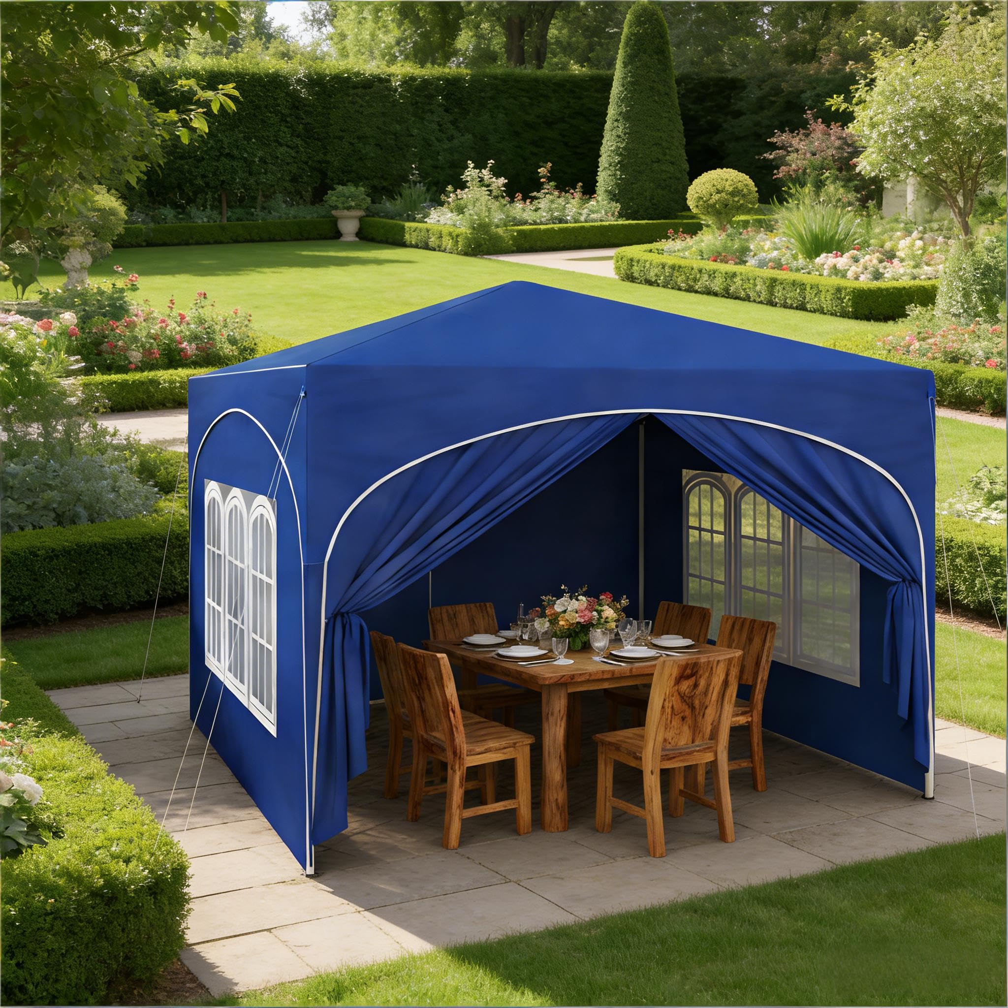Tonnelle pliante 3 x 3 m - Bleu - Imperméable - Avec protection UV - Tente de réception réglable en hauteur en tissu Oxford avec sac de transport - Pour terrasse, camping, marché aux puces et