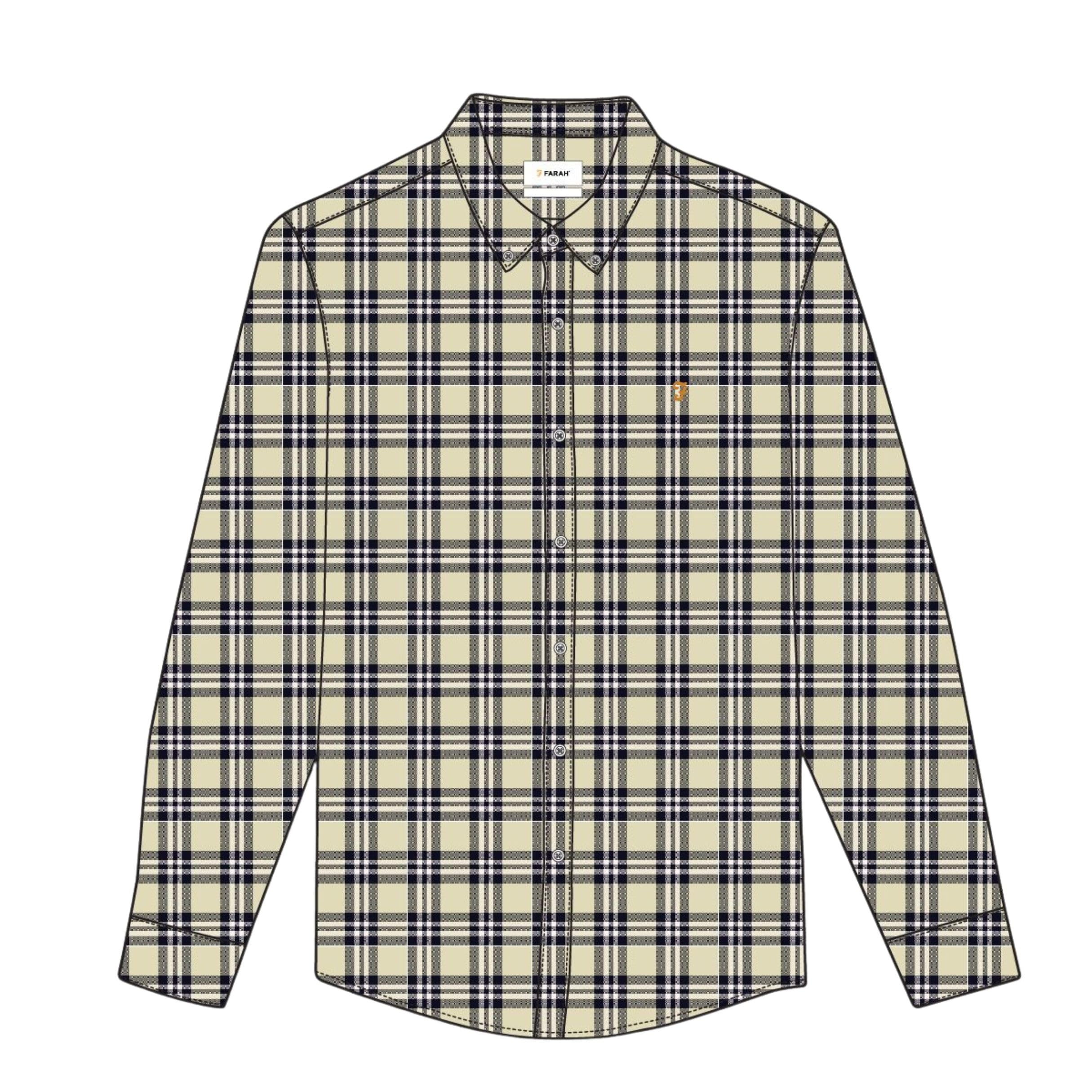 Farah Men's Brewer Check Organic Cotton Long Sleeve Shirt, M, Birch Grey