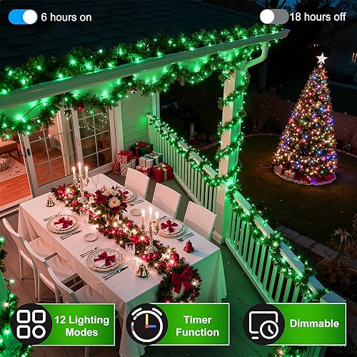 Miniatura 3 de 350 luces LED de Navidad de 90 pies, tira de luces LED para interiores y exteriores, impermeable, 12 modos, alambre verde oscuro, luces de árbol de