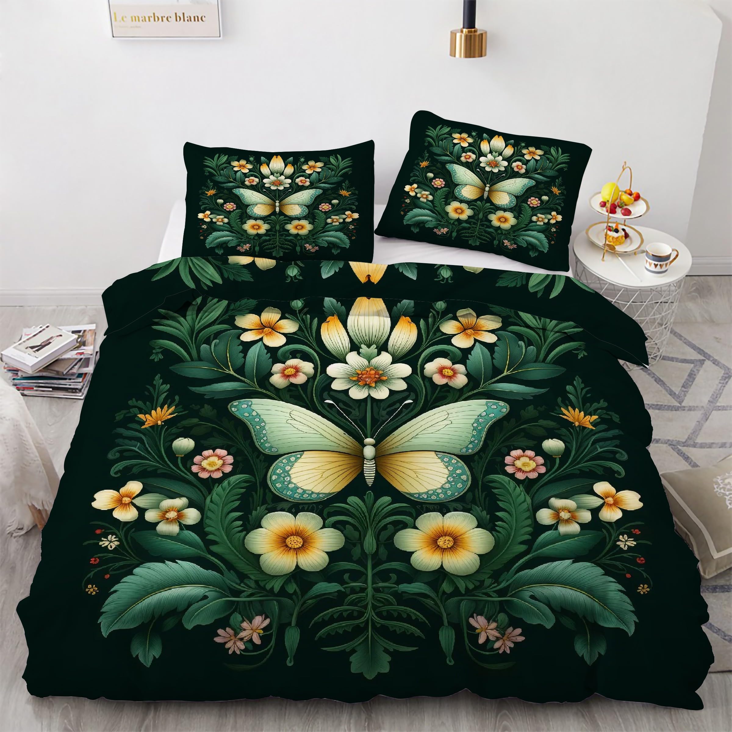 Housse de couette 240 x 260 feuilles vertes avec taies d'oreiller