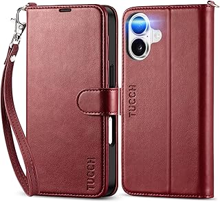 TUCCH iPhone 17 対応 ケース 手帳型 ストラップ付き 6.3インチ 4つカードポケット RFIDブロッキング キックスタンド機能 耐衝撃 全面保護 PU合皮 アイホン17 対応 携帯カバー 2025年発売 5G ダークレッド