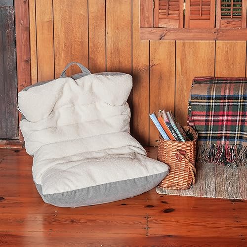 Miniatura 10 de Big Joe Roma - Puf para niños, sherpa de avena y gamuza vegana rosa del desierto, poliéster suave, 2 pies