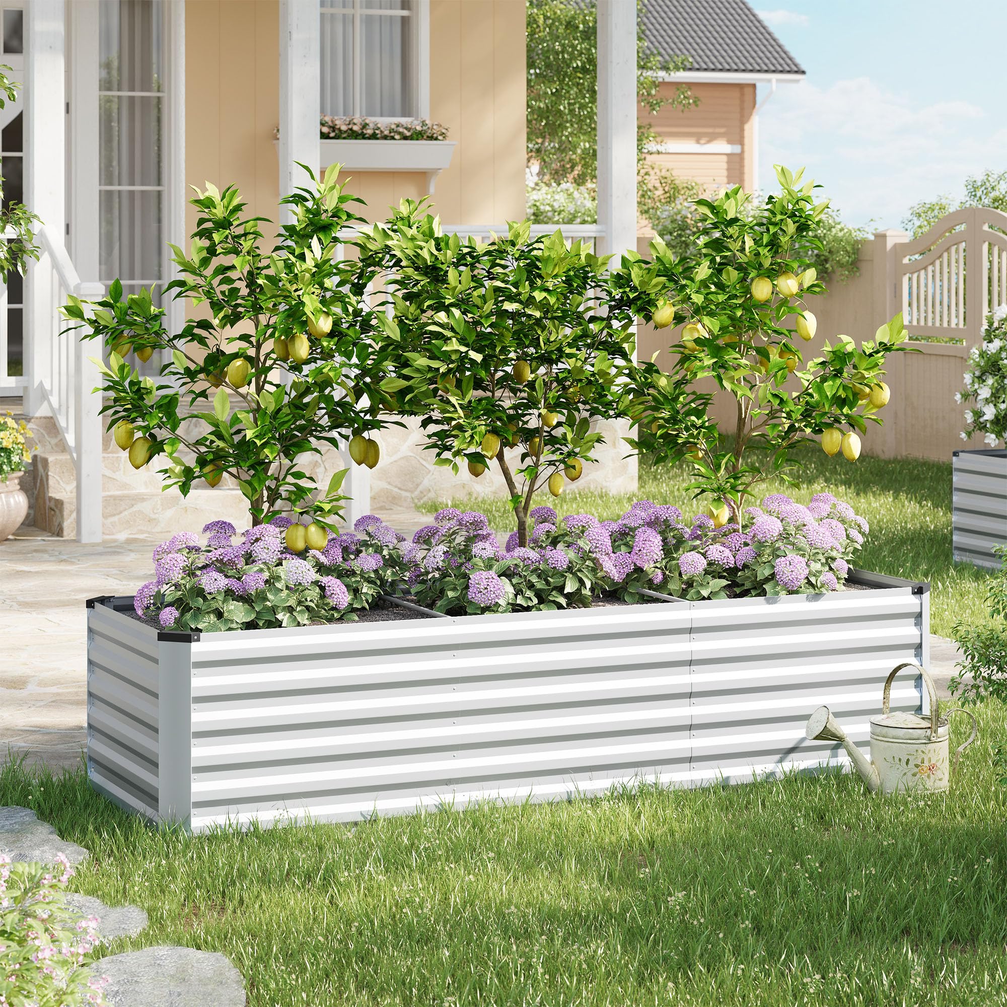 WOLTU Potager Surélevé en Métal, Bac Potager Extérieur 238x80x56cm, Jardinière Rectangulaire en Tôle Galvanisée, pour Légumes, Fleurs et Herbes, pour Jardin, Balcon et Terrasse, en Argenté