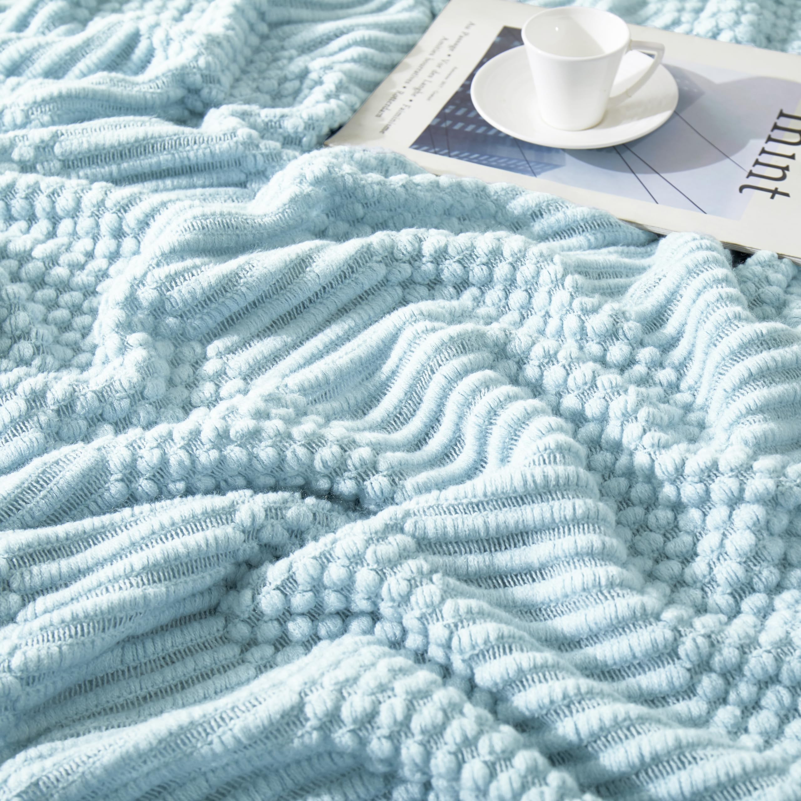 Amazon.com: HommxJF Light Blue Knitted Decorative Ball Throw