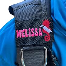 BCD Name Tag - Personalized Embroidered Scuba BCD Tag for Divers, Waterproof Dive Gear Identification - Dive Flag Seahorse