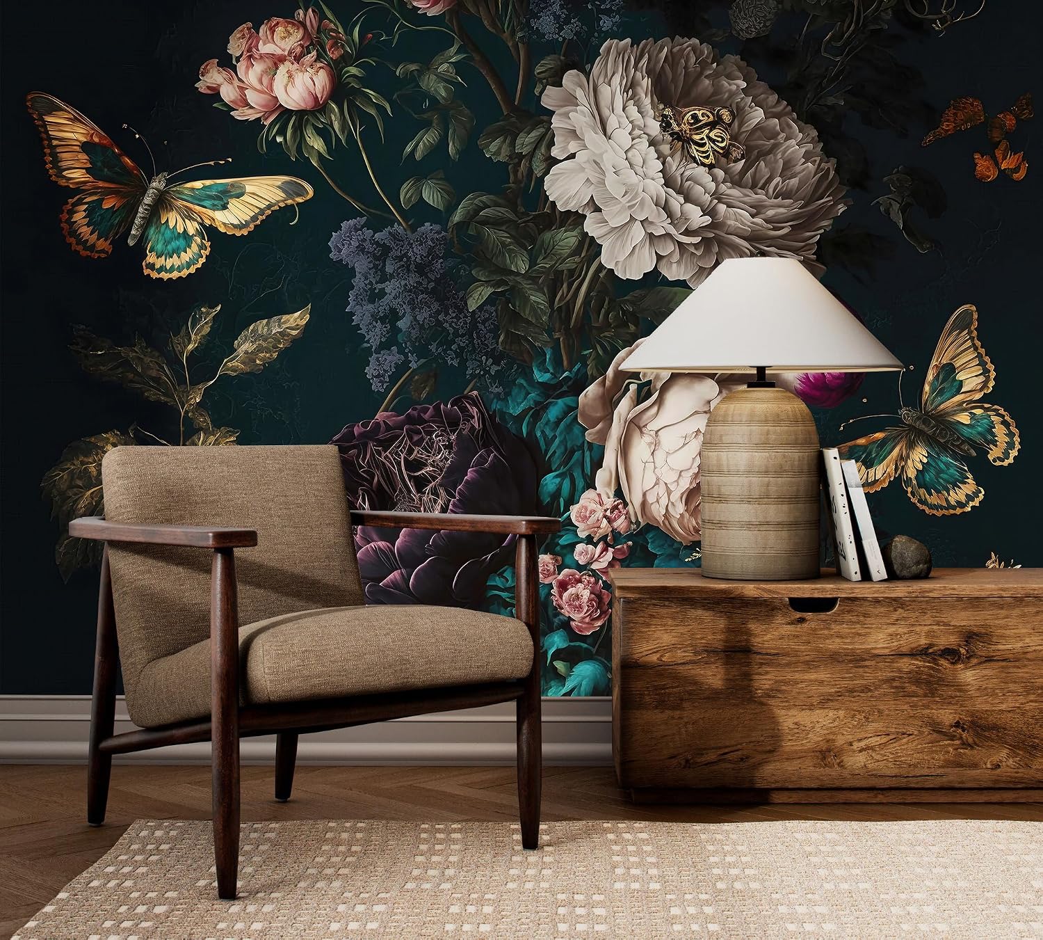 Large Butterfly Flower Self-Adhesive Wallpaper Wall Decals, Suitable for Bedroom Accent Walls and Living Rooms