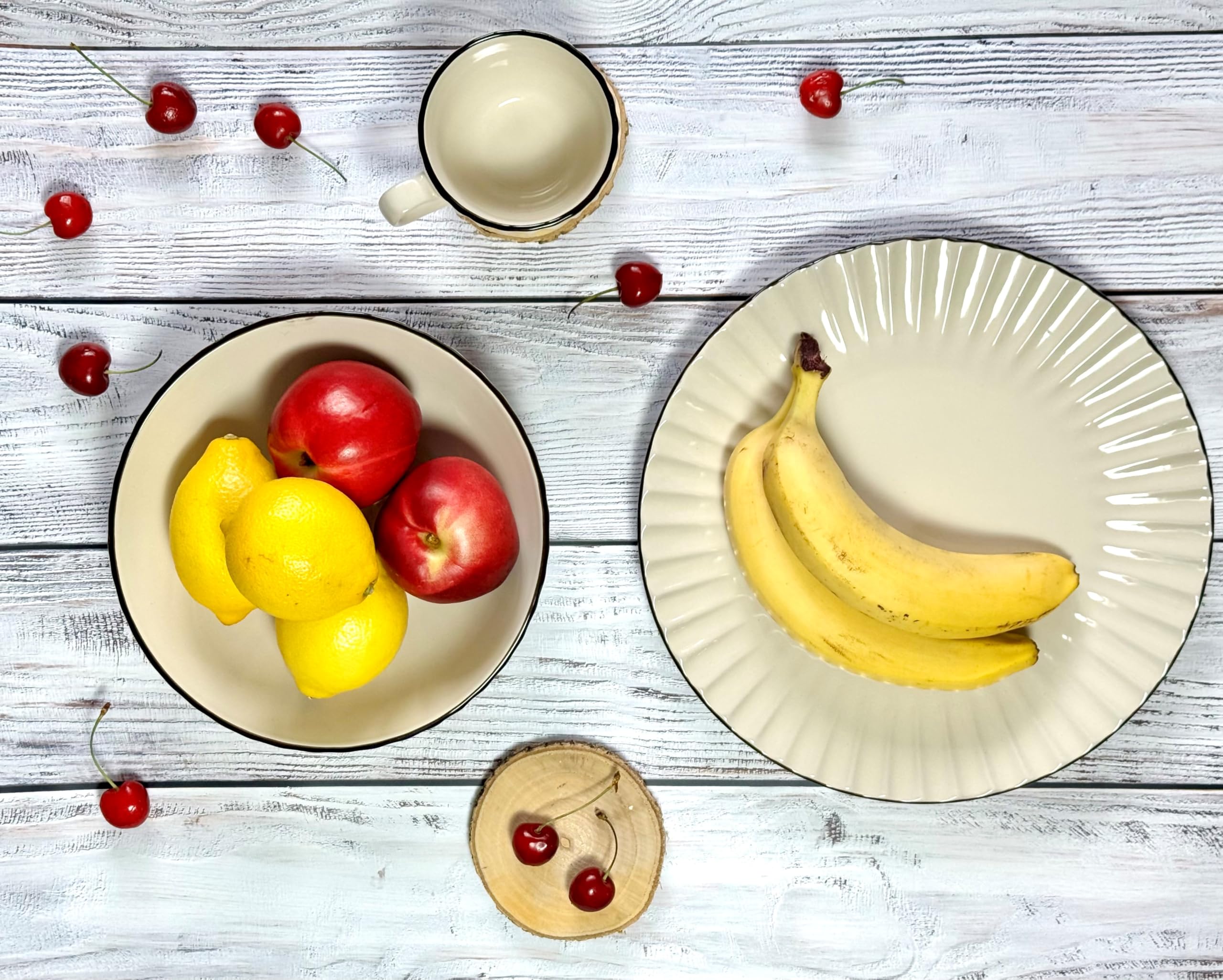 MÄSER Serie OSITA, Suppenteller für 6 Personen aus hochwertigem Keramik, tiefes Teller Set, Retro-Design, Steinzeug, Weiß