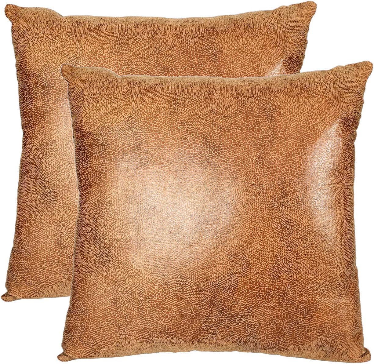famibay Pack of 2 Decorative Faux Leather Modern Pillow Cover Square Luxury Cushion Case Durable Throw Pillow Cover Shell for Couch Sofa Bed Living Room (Brown, 20"X20")