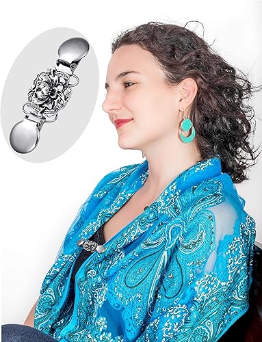 Vista 7 de Jetec -4 clips de chal de suéter vintage, estilo retro, para mujer, niña, clips de cárdigan camisa, broches de 4 estilos