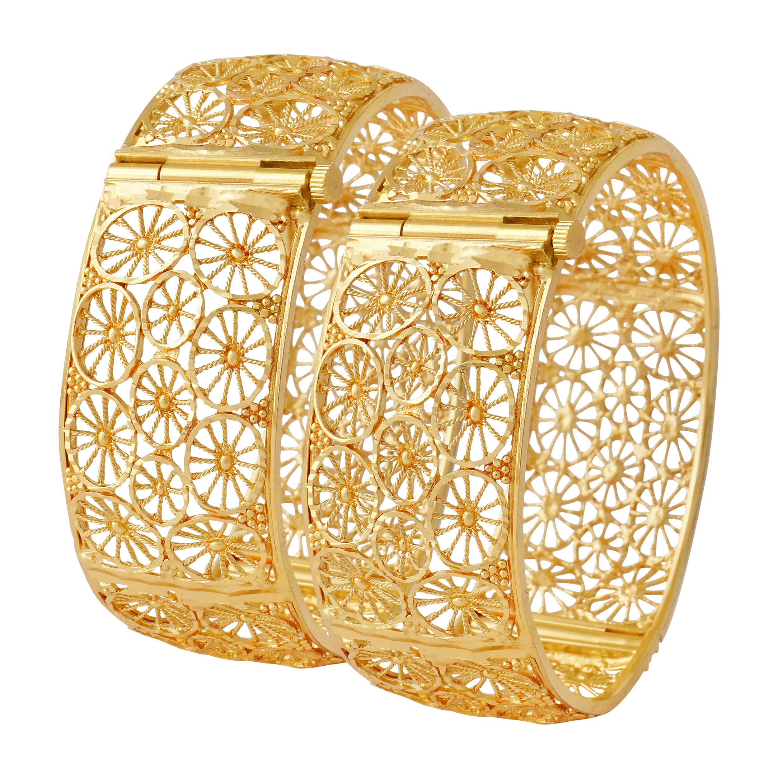 Mansiyaorange Two Broad Anticlockwise Screw Opnable Gold Filigree Floral 3D Work Bangles/Bangdi/Chudi/for Women(2.4) (B0C1KLFX95) Amazon Price History, Amazon Price Tracker