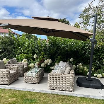 PURPLE LEAF Cantilever Umbrella 12FT Heavy Duty Umbrella Double Top Taupe | Double-Top Canopy Stays Stable in Gusts, Built to Last, 240 GSM Fabric, 99% UV Protection, 6-Position Adjustable Tilt Angle