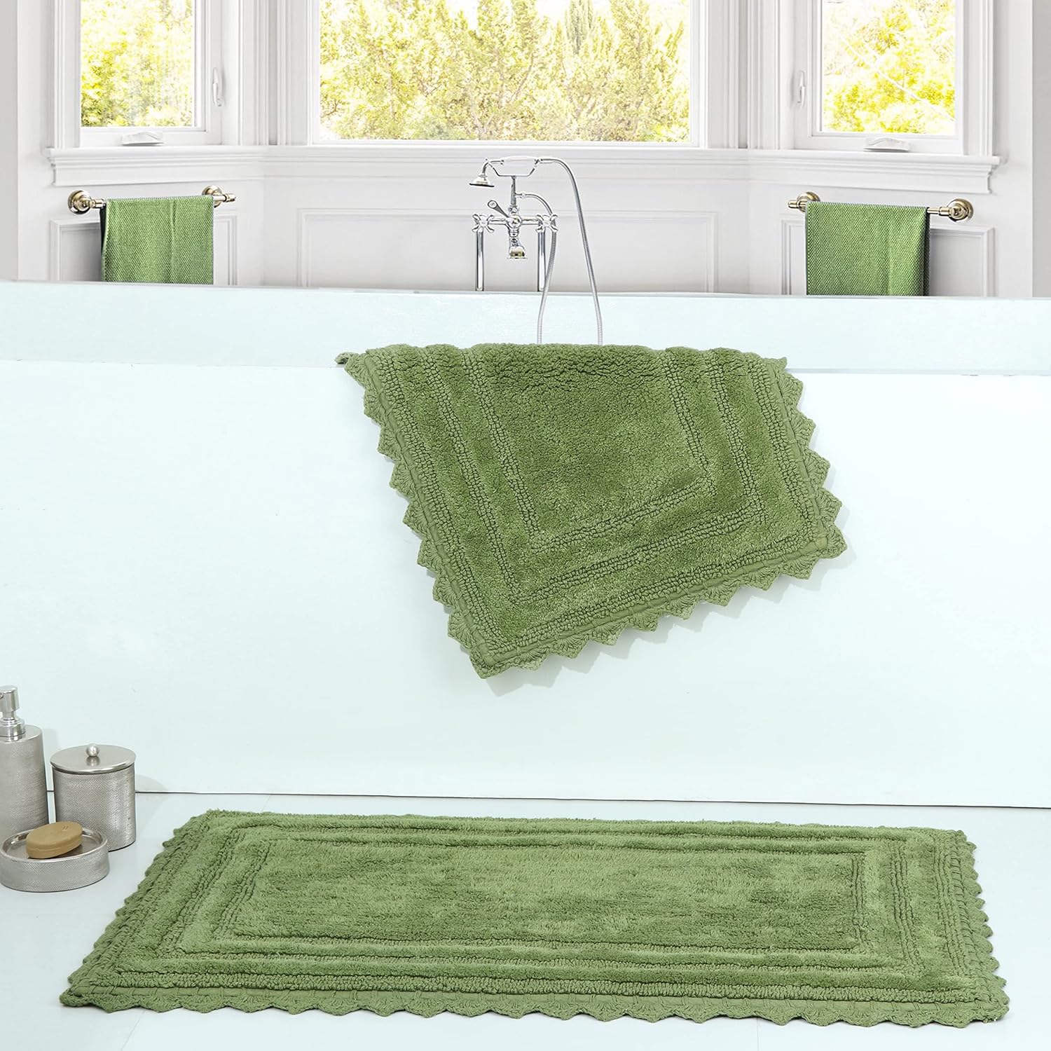 Bath Rugs for Bathroom Set of 2, Sage Luxury Reversible