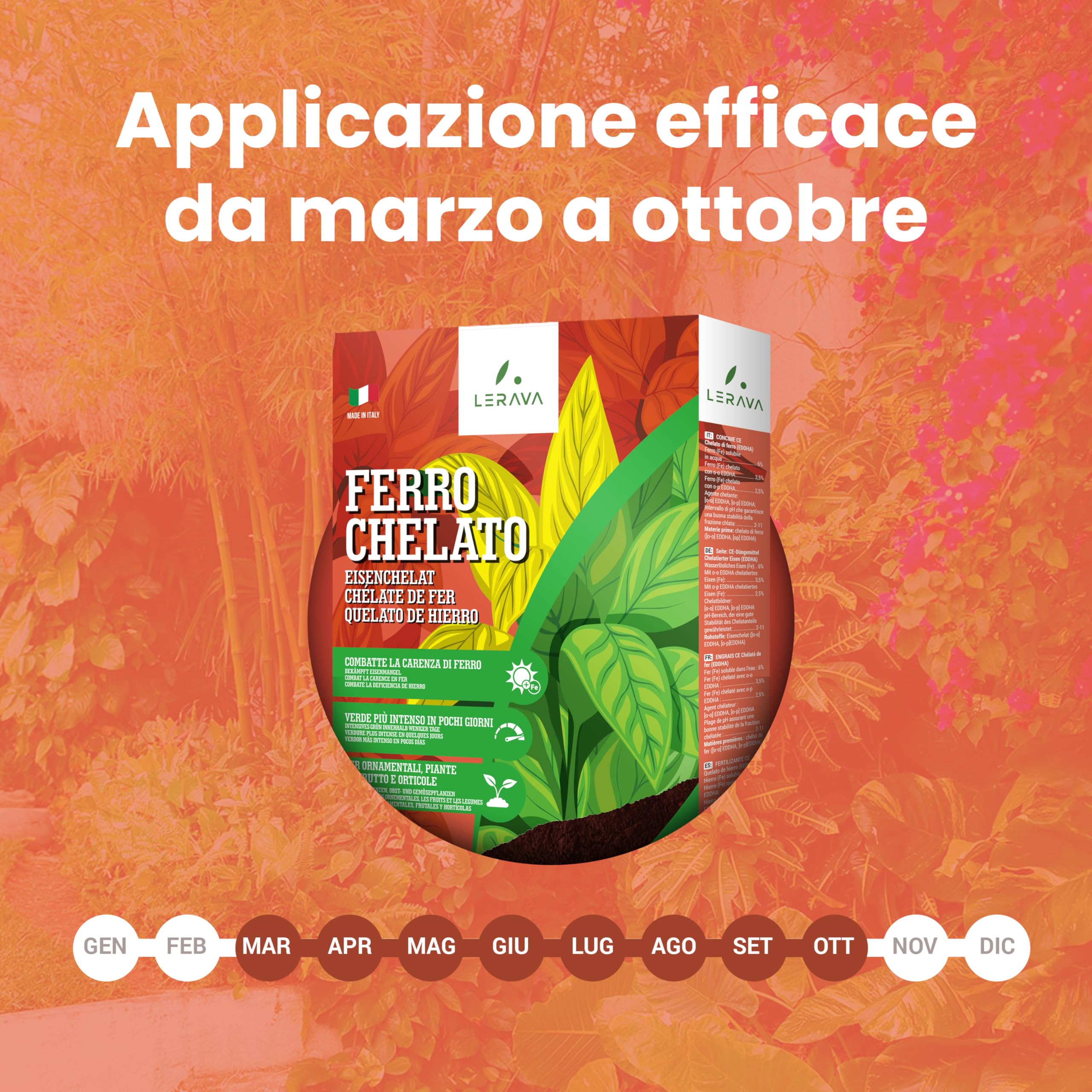 LERAVA Ferro Chelato per Piante 200 g - Chelato di Ferro Contro Clorosi Ferrica