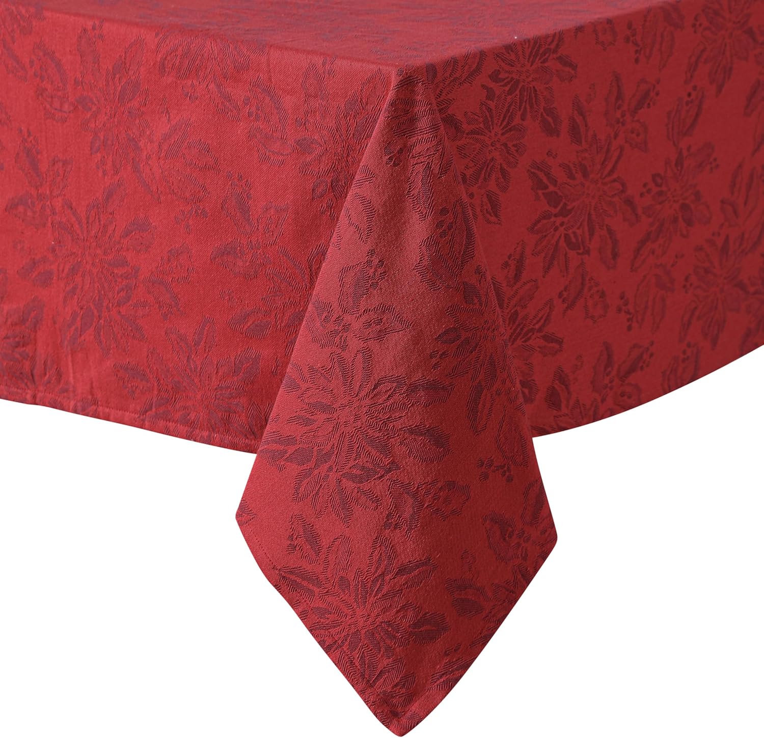 Home Bargains Plus Christmas Poinsettia Jacquard Cotton Blend Tablecloth, 60 x 120 Inch Rectangle, Red Shabby Chic Holiday Poinsettia's Holiday Table Cloth