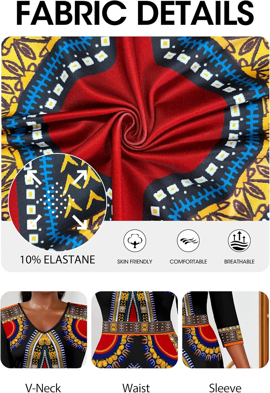 FANDEE Women's Dresses Church Loose Fit V Neck Dress with 3/4 Sleeve and Belt Design Casual Long African Attire Dress - Image 6