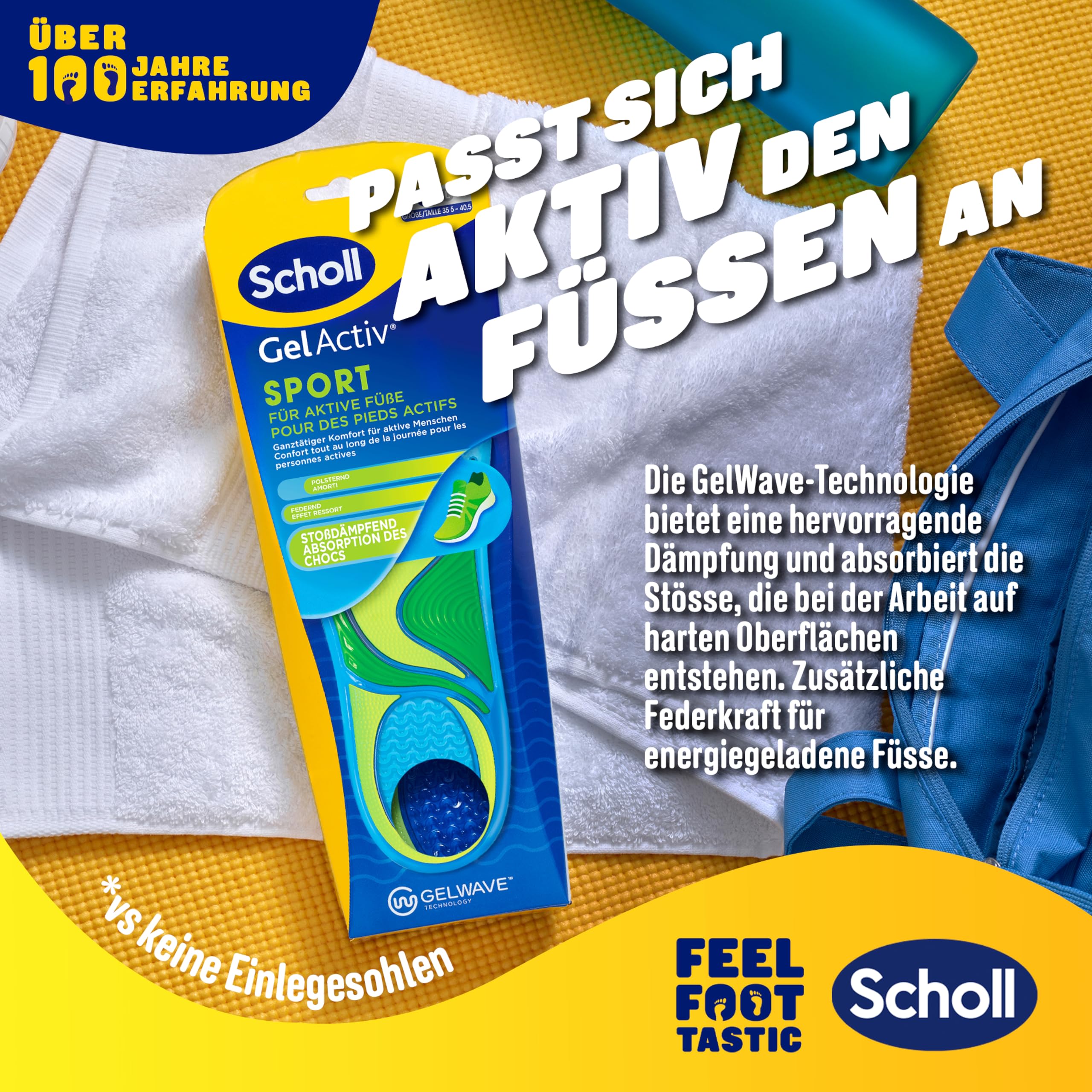 Scholl GelActiv sportowe wkładki dla kobiet, wygodne wkładki do butów do biegania przez cały dzień dla świeżych i chłodnych stóp, super amortyzacja uderzeń i amortyzacja z technologią GelWave, rozmiar