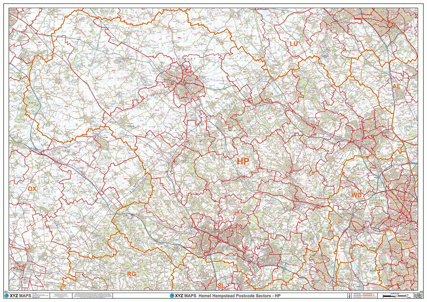 Hemel Hempstead - HP - Postcode Wall Map - Paper
