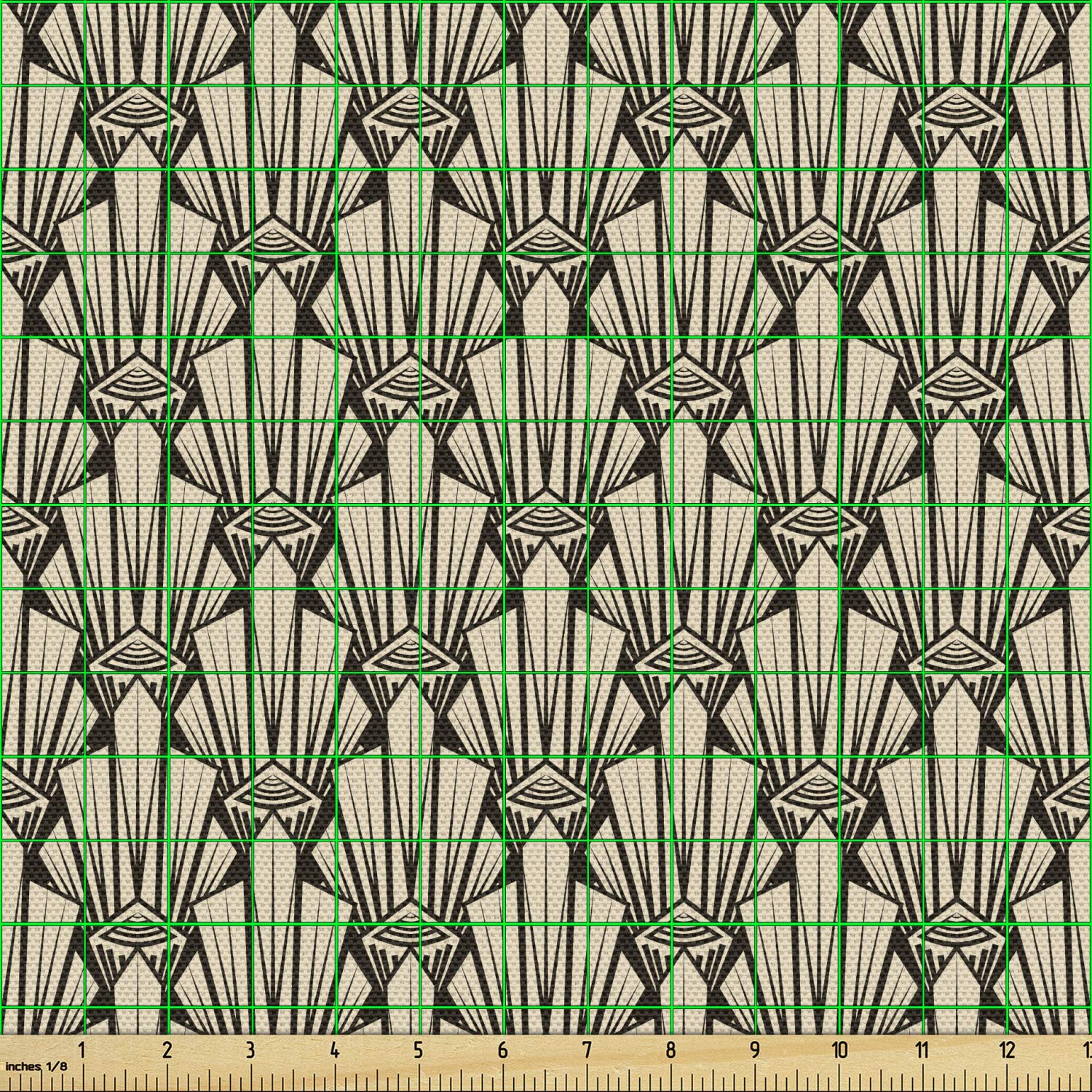 Ambesonne Abstract Fabric by The Yard, Vintage Symmetric Pattern of Pointy Sharp Art Deco Inspired Details, Decorative Fabric for Upholstery and Home Accents, 1 Yard, Cream Brown