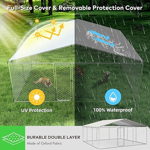 Miniatura 7 de Perrera para perros al aire libre de 15.3 x 15.3 pies con cubierta impermeable y cerradura de seguridad (183.1 x 183.1 x 83.1 pulgadas)