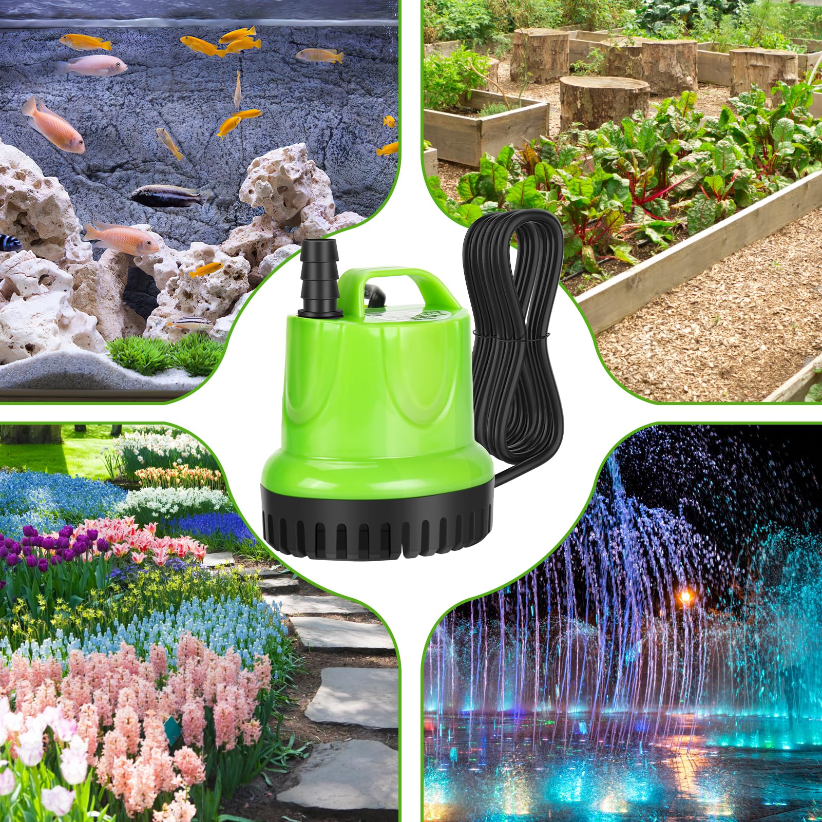 Pompa sommergibile da 25 W, 1200 l/h, ad alto flusso, protezione dalla combustione a secco con design estremamente silenzioso per fontane, acquari, idroponiche, stagni, acquari