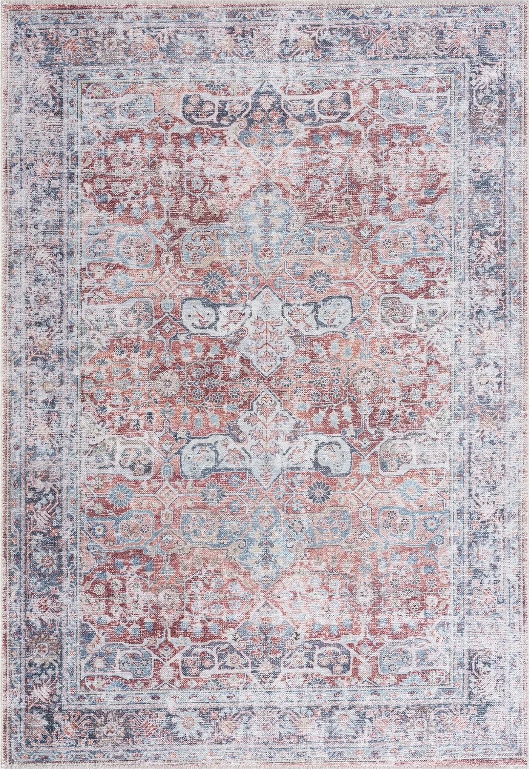 Bloom Rugs Caria Washable Non-Slip 4x6 Rug - Brick/Dark Blue Traditional Area Rug for Living Room, Bedroom, Dining Room, and Kitchen - Exact Size: 4' x 6' Brick / Dark Blue 4' x 6' (Rectangular) SIMILAR NOT EXACT ITEM