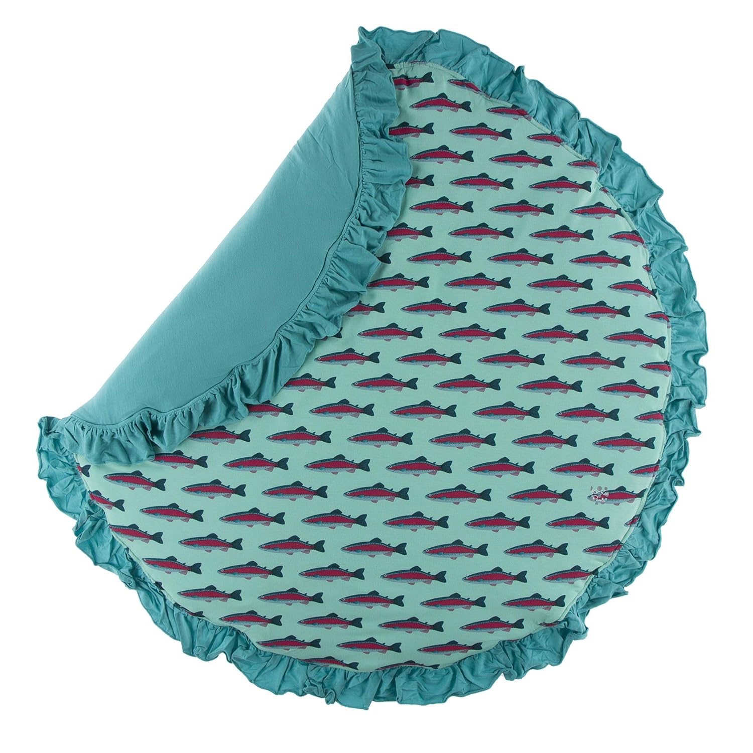 KicKee Pants Printed Ruffle Fluffle Padded Playmat, Round Fabric Baby Play Mat for Tummy Time to Crawling, Cozy Soft Made from Viscose from Bamboo (Glass Rainbow Trout - One Size)
