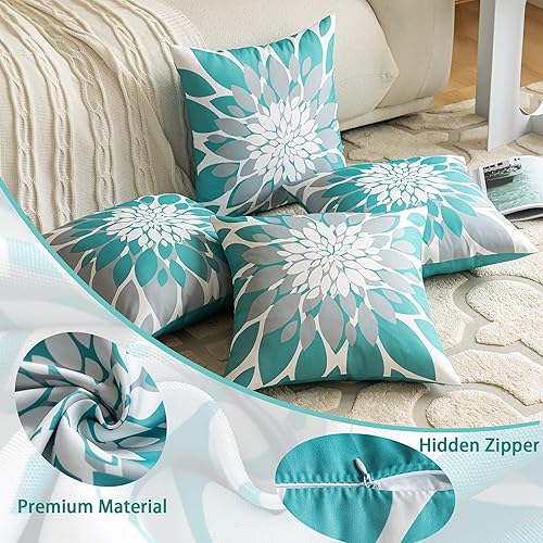 Miniatura 5 de Qahing Paquete de 4 fundas de almohada impermeables para exteriores de 18 x 18 pulgadas, decorativas, cuadradas, para muebles de patio, sofá, tienda