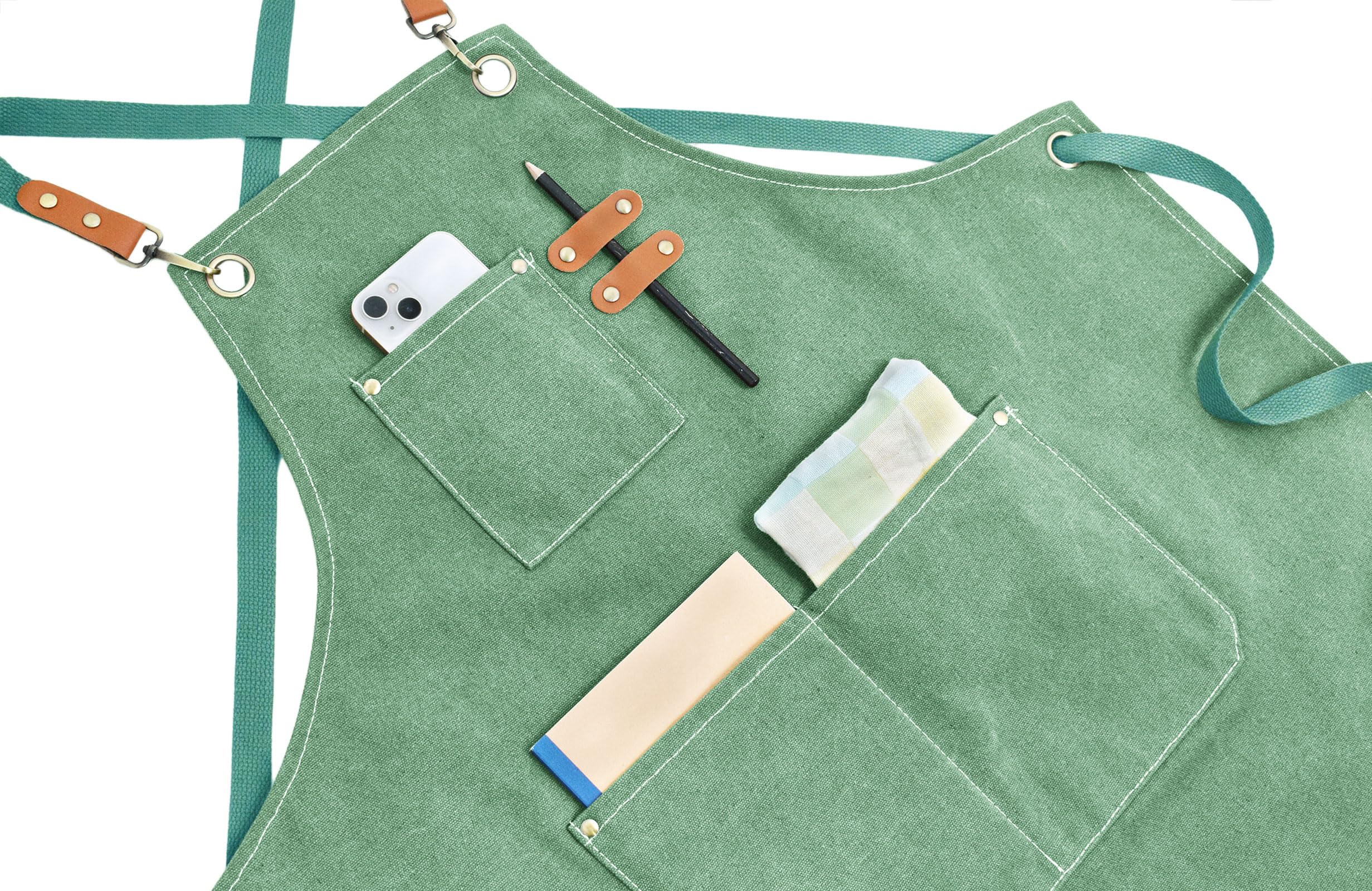 Nanxson Canvas Chef Apron for Men Work Aprons with Pockets Tool Apron for Cooking Gardening Painting, Pea Green - Image 4